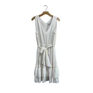 Calvin Klein White Ruffle Hem Belted A Line Midi Dress Size 14